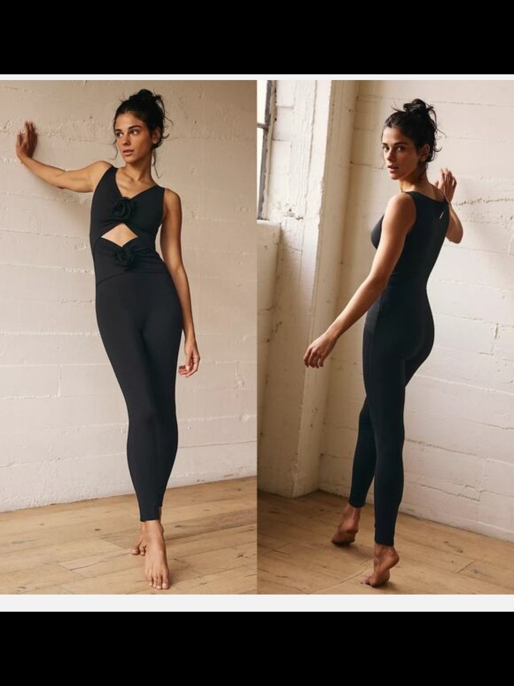 Free People FP Movement Rosette Onesie in black.